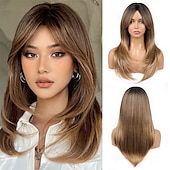 abordables Perruques Synthétiques Sans Bonnet-perruques blondes platine pour femmes perruque en couches avec frange 22 pouces longueur d&#039;épaule perruque perruque de cheveux synthétiques d&#039;aspect naturel pour une utilisation quotidienne