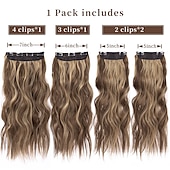 abordables Clip dans les extensions-4pcs clip dans les extensions de cheveux blond miel mélangé brun clair 20 pouces de long extensions de cheveux synthétiques ondulés