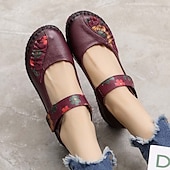 olcso Női lapos sarkú cipők-női piros bőr mezítlábas mary jane flats – hímzett virágos alkalmi kényelmes cipő tépőzáras pántokkal