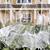baratos Decoração de Halloween para Exterior-Decorações de teias de aranha de Halloween com aranhas falsas extras, teias de aranha super elásticas para decoração de Halloween interna e externa