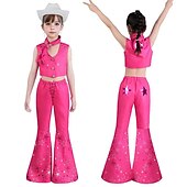 cheap Couple &amp; Group Costumes-Hot Pink Cowgirl Set Doll Movie Cosplay Costume Masquerade Girls&#039; Movie Cosplay Retro Vintage Vest Pants Scarf Masquerade Halloween