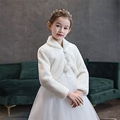 cheap Girl&#039;s Bolero Jackets &amp; Shrugs-Kids Girls&#039; Fleece Jacket Winter Coat Solid Color Fashion Performance Coat Outerwear 3-8 Years Fall White