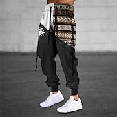 Men's Sweatpants Joggers Trousers Drawstring Elastic Waist 3D Print Sun Graphic Prints Geometry Comfort Sports Outdoor Casual Daily Cotton Blend Ethnic Style Retro Vintage Black Khaki Micro-elastic4