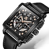 abordables Relojes de Cuarzo-Reloj de cuarzo OLEVS para hombres calendario cronógrafo gran bisel reloj impermeable de cuero genuino