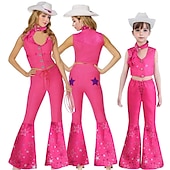 cheap Couple &amp; Group Costumes-Hot Pink Cowgirl Set Doll Movie Cosplay Costume Masquerade Girls&#039; Movie Cosplay Retro Vintage Vest Pants Scarf Masquerade Halloween