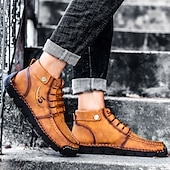 abordables Baskets-bottines en cuir vintage pour hommes – chaussures d&#039;extérieur décontractées à lacets avec semelle antidérapante durable