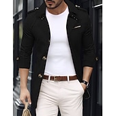 billige Trenchcoat for menn-Herre Overgangsjakke Trenchcoat Ut på byen Vår &amp; Vinter Polyester Vindtett jakke Yttertøy Klær Gatemote عادي Aftæpning Enkeltkneppet