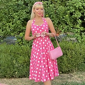 baratos Conjuntos-Anos 50 Retro Vintage Rockabilly Vestido swing Vestido Flare Bolinhas Fantasia Mulheres Festa / Noite Festa de Solteira Adulto Vestido Bandana Vestidos de baile