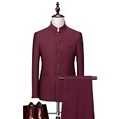 cheap Formal Suits-Men&#039;s Wedding Suits Black White Solid Colored Standard Fit 2 Piece Single Breasted Two-buttons