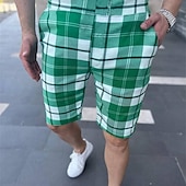お買い得  ワークショーツ-男性用 ピンクのショーツ ショーツ チノパンツ バミューダショーツ ワークショーツ ポケット ドローストリング プリント グリッド / タータンチェック 高通気性 ソフト 膝丈 カジュアル 日常 祝日 シンプル フォーマル グレーグリーン ブラック / ホワイト マイクロエラスティック