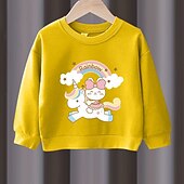 preiswerte Sets-2 Stück Kinder Mädchen Regenbogen Rundhalsausschnitt Hoodie- und Jogginghosen-Set einstellen Langarm Aktiv Outdoor Baumwolle 3-7 Jahre Frühling Schwarzer Einhornpullover + schöne schwarze Hose