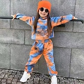preiswerte Sets-2 Stück kinderkleidung Mädchen Batik Tasche Set aus Kapuzenpullover und Jogginghose einstellen Langarm Aktiv Ausbildung 3-7 Jahre Herbst Rote Orange