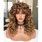 cheap Synthetic Trendy Wigs-Long Curly Wavy Blonde Wigs for Women Side Part Natural Looking Cosplay Synthetic Fiber Wig Heat Resistant Replacement Wig Halloween Cosplay Party Wigs