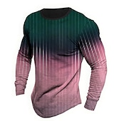 preiswerte T-Shirts für Herren mit 3D-Druck-Herren Farbblock Gestreift T Shirt Grafischen T-Shirt Langarm T-Shirt 3D-Druck Rundhalsausschnitt Hemd Designer Retro Vintage Outdoor Täglich Urlaub Rosa Blau Purpur Frühling Sommer Bekleidung S M L