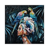 Large Handmade African Woman painting Hand Painted Oil Painting Wall Art Nordic Parrot African Woman Canvas Abstract Painting Wall Art Pictures home Decor Rolled Canvas No Frame Unstretched 16