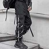 baratos Calças Cargo-Homens Calças Cargo Techwear Com Cordão Bolsos Tecido Conforto Macio Ao ar livre Diário Para Noite Moda Casual Preto Micro-Elástica