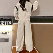 preiswerte Sets-2 Stück kinderkleidung Mädchen Buchstabe Tasche Kapuzenpulli &amp; Hose einstellen Langarm Aktiv Ausbildung 7-13 Jahre Herbst Schwarz Weiß