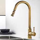 economico Doccetta estraibile-rubinetto da cucina tradizionale estraibile miscelatore lavello rubinetti in ottone, rubinetti vintage monocomando a 360 gradi con tubo freddo e caldo