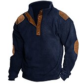 preiswerte T-Shirt mit Waffelstrick-Herren T Shirt T-Shirt Langarmshirt Langarm Stehkragen Frühling &amp; Herbst Farbblock Mode Designer Basic Patchwork Urlaub Straße Ausgehen Schwarz Marinenblau Braun Top T-Shirt für Herren