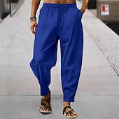 cheap Holiday-Men&#039;s Trousers Summer Pants Baggy Pants Pocket Drawstring Elastic Waist Stripe Full Length Casual Daily Fashion Classic Style Loose Fit Dark Brown Dark Khaki Inelastic