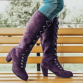 abordables Botas de moda-Botas azules con cordones hasta la rodilla para mujer con tacones en bloque para moda y ropa informal