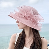 voordelige Feesthoeden-hoed Organza Kentucky Derby Kerk (83 Eenvoudig Boho Met Kant Bloem Helm Hoofddeksels