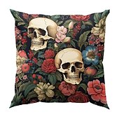 economico Camera di Halloween-federa per cuscino bifacciale 1 pz. federa per cuscino quadrato decorativo morbido con fiore di scheletro per camera da letto, soggiorno, divano, sedia, decorazioni