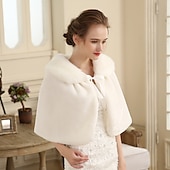 abordables Étole en fourrrure-Cape de mariée en fausse fourrure blanche pour femme, élégante, décontractée, quotidienne, sans manches, en fausse fourrure, avec lacets, pour mariage, printemps
