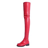 cheap Fashion Boots-Women&#039;s Boots Plus Size Party Over The Knee Boots Thigh High Boots Winter Block Heel Round Toe PU Leather Zipper Black Red