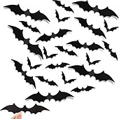 olcso Halloween matricák-72 db denevér fali dekor halloween dekoráció, 3d denevér matrica otthoni dekorációhoz 4 méretű félelmetes fekete kísérteties denevér parti kellékek