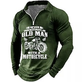 abordables Polo à texte amusant pour homme-T-shirt graphique à manches longues pour hommes de motocycliste  'Ne sous-estimez jamais un vieux avec une moto'