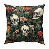economico Camera di Halloween-federa per cuscino bifacciale 1 pz. federa per cuscino quadrato decorativo morbido con fiore di scheletro per camera da letto, soggiorno, divano, sedia, decorazioni