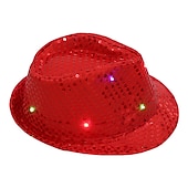 cheap Novelties-Creative LED Flashing Jazz Cap Adult Hip Hop Dance Show Sequin Jazz Hat Glow In The Dark Luminous Fedora Costumes Stage Props