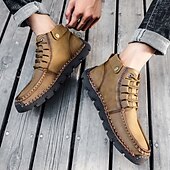 abordables Baskets-bottines en cuir vintage pour hommes – chaussures d&#039;extérieur décontractées à lacets avec semelle antidérapante durable