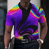 olcso Férfi geometrikus póló-Férfi Grafika Pólóingek Golfing Rövid ujjú Pólóingek Galléros ingek Alkalmi Nyaralási viselet Rave Wear Party ruhák Gombok 3D nyomtatás Fekete Rubin Medence