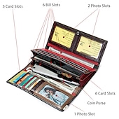 billige Lommebøker-patchwork-lommebok i ekte skinn for kvinner, multikortholder med stor kapasitet, vintage lang clutch-lomme med glidelåslomme, tilgjengelig i 4 unike stiler