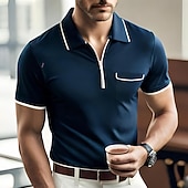 Men's Polo Shirts Zip Polo Casual Holiday Lapel Quarter Zip Short Sleeve Fashion Basic Plain Quarter Zip Summer Regular Fit Black Dark Navy Orange Green Gray Polo Shirts 9