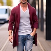 cheap Men&#039;s Cardigan Sweater-Men&#039;s Cardigan Sweater Fall Sweater Ribbed Knit Tunic Knitted Plain Shawl Collar Warm Ups Modern Contemporary Daily Wear Going out Clothing Apparel Fall &amp; Winter Red Blue M L XL