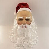 cheap Photobooth Props-Santa Mask White beard curly Grandpa Santa latex masquerade prop