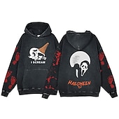 economico Grafica di Halloween-Halloween Grido Faccia da fantasma Teschio dello scheletro Felpa con cappuccio T-shirt oversize lavata con acido Stampa Tasca frontale Grafica Per Da coppia Per uomo Per donna Per adulto Mascherata