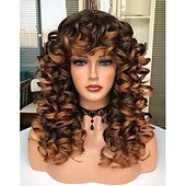cheap Synthetic Trendy Wigs-Long Curly Wavy Blonde Wigs for Women Side Part Natural Looking Cosplay Synthetic Fiber Wig Heat Resistant Replacement Wig Halloween Cosplay Party Wigs