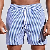 お買い得  男性用水泳パンツ-男性用 ボードショーツ スイムショーツ スイムトランク サマーショーツ ビーチショーツ ドローストリング メッシュ裏地付き 弾性ウエスト グラフィック 縞 高通気性 ソフト ショート カジュアル 日常 祝日 ストリートファッション ハワイアン ライトグリーン ピンク マイクロエラスティック