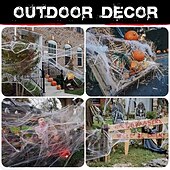 baratos Decoração de Halloween para Exterior-Decorações de teias de aranha de Halloween com aranhas falsas extras, teias de aranha super elásticas para decoração de Halloween interna e externa