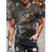 billige T-skjorter med dyreprint-Herre Grafisk Dyr Løve T skjorte Kortermet T skjorte 3D-utskrift Crew-hals Skjorte Årgang Mote Designer utendørs Daglig Sport Mørkebrun Svart Gul Vår sommer Klær S M L XL 2XL 3XL
