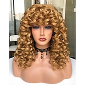 cheap Synthetic Trendy Wigs-Long Curly Wavy Blonde Wigs for Women Side Part Natural Looking Cosplay Synthetic Fiber Wig Heat Resistant Replacement Wig Halloween Cosplay Party Wigs
