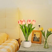 baratos Luzes decorativas-Candeeiro de mesa de flor de tulipa 6 pçs tulipas led de simulação de luz noturna flor em vaso luz de noite presente para sua festa de aniversário decoração de quarto de casamento