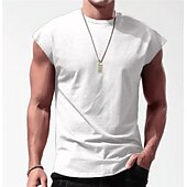 billiga Gym-toppar-Herr Linne Undertröjor Ärmlös tröja Ärmlös Rund hals Sommar Slät Mode Designer Muskel Utomhus Utekväll Gym Svart Vit Rubinrött Topp t-shirt för män