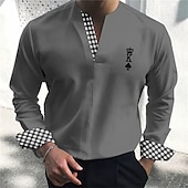 cheap Men&#039;s Dress Shirts-Men&#039;s Shirt Dress Shirt Plaid Outdoor Casual White Blue Green Khaki Long Sleeve V Neck Summer Fall Clothing Apparel Print