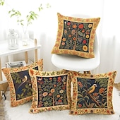 baratos Estilo Vintage-1 pçs Poliéster Cobertura de Almofada, Pássaro Árvores / Folhas Europeu Boho Quadrada Zíper Poliéster Tradicional Clássico