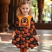 economico Costumi di Halloween per bambine-Halloween ragazze&#039; 3D Pop art Zucca Vestito Manica lunga Stampa 3D Estate Autunno Halloween Per eventi Da mare stile sveglio Informale Bellissimo Bambino 3-12 anni Abito casual Abito linea A Sopra il